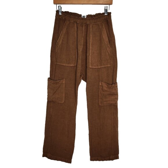 NSF Shailey Paperbag Waist Pant XXS Safari Brown Slouchy Drop Crotch Ankle - Picture 1 of 10